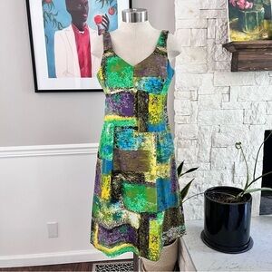 Vintage 60s Dress Colorful Artsy Tank ILGWU Canada Made Women's Size Medium